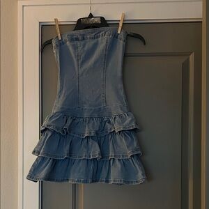Denim Strapless Ruffle Skirt Dress